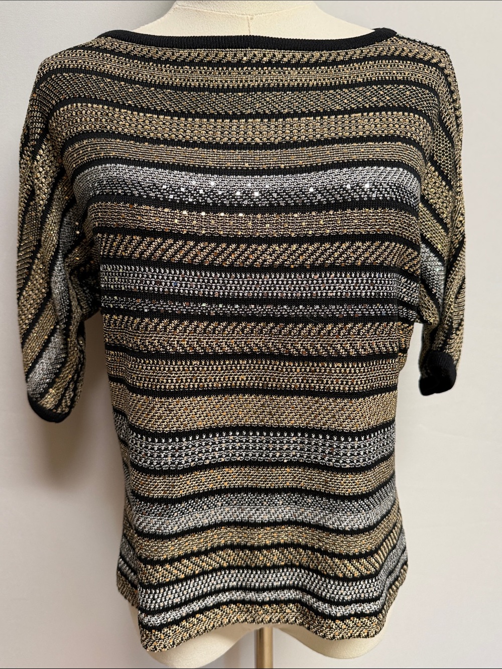 St. John Sport Striped Sequin Sparkle Knit Women’s Sweater Size Small